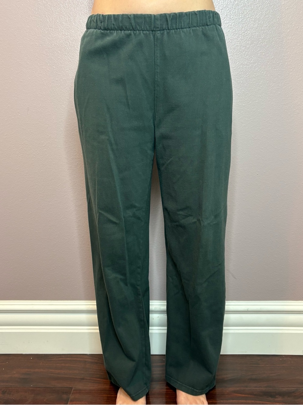 Elastic Waist Dark Green Casual Pants